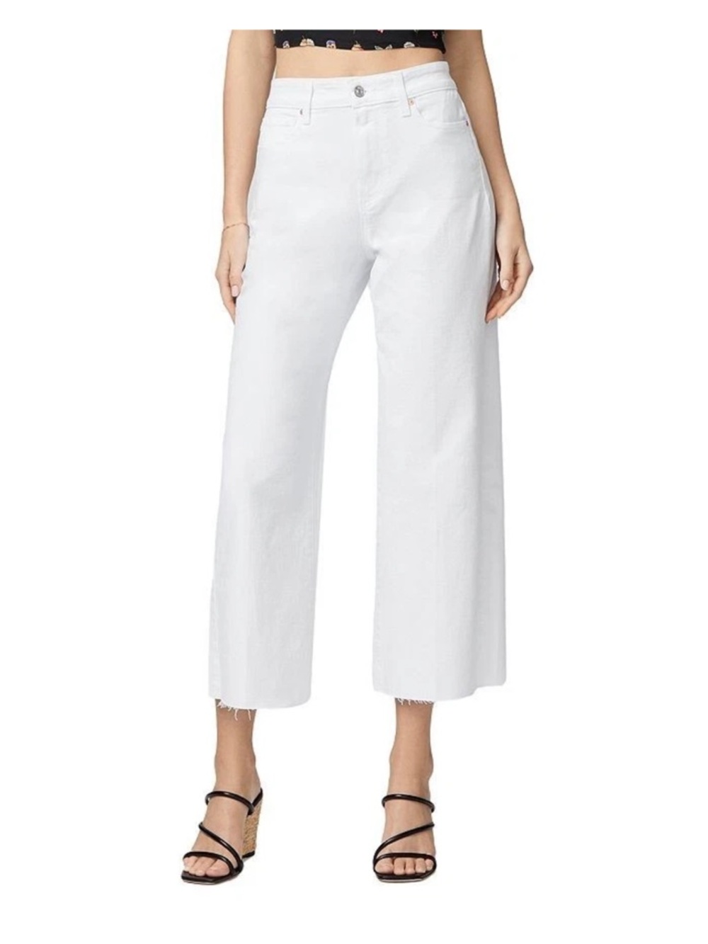 PAIGE White High-Rise Wide-Leg Jeans with Tag Detail 30P - Picture 7 of 10